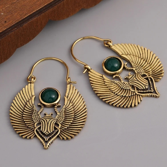 Sacred Ancient Egyptian Beetles Wings🌙 Earrings - Picture 5 of 8
